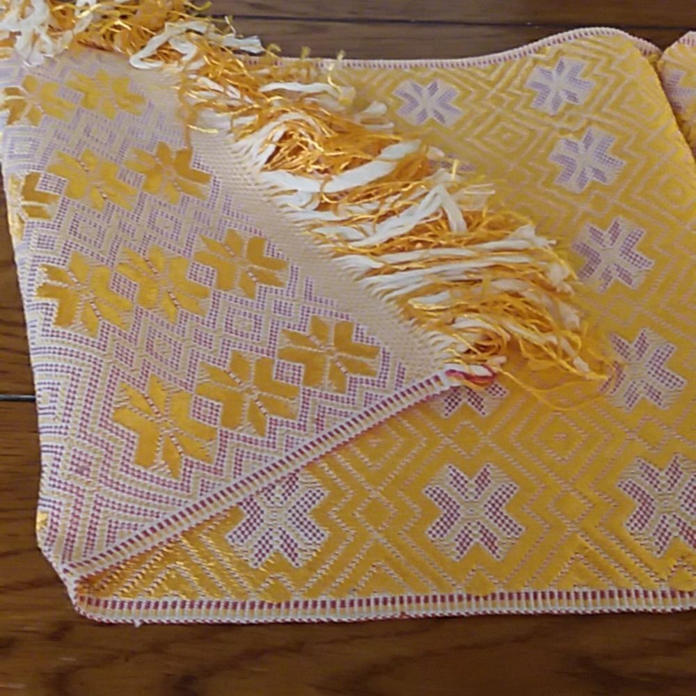 Lithuanian woven gold And White table runner New Without Tag